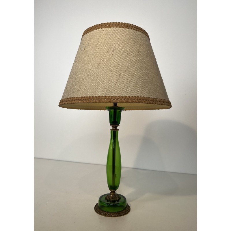 Table Lamp in Emerald Green Glass and Gilt Bronze, Circa 1950