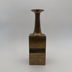 Pair of Square-Section Bronze Bottle Vases. Bruno Gambone. Circa 1970