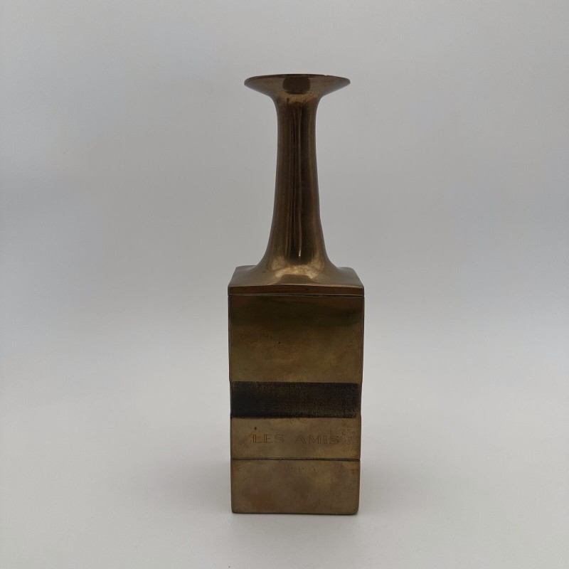 Pair of Square-Section Bronze Bottle Vases. Bruno Gambone. Circa 1970