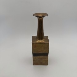 Pair of Square-Section Bronze Bottle Vases. Bruno Gambone. Circa 1970