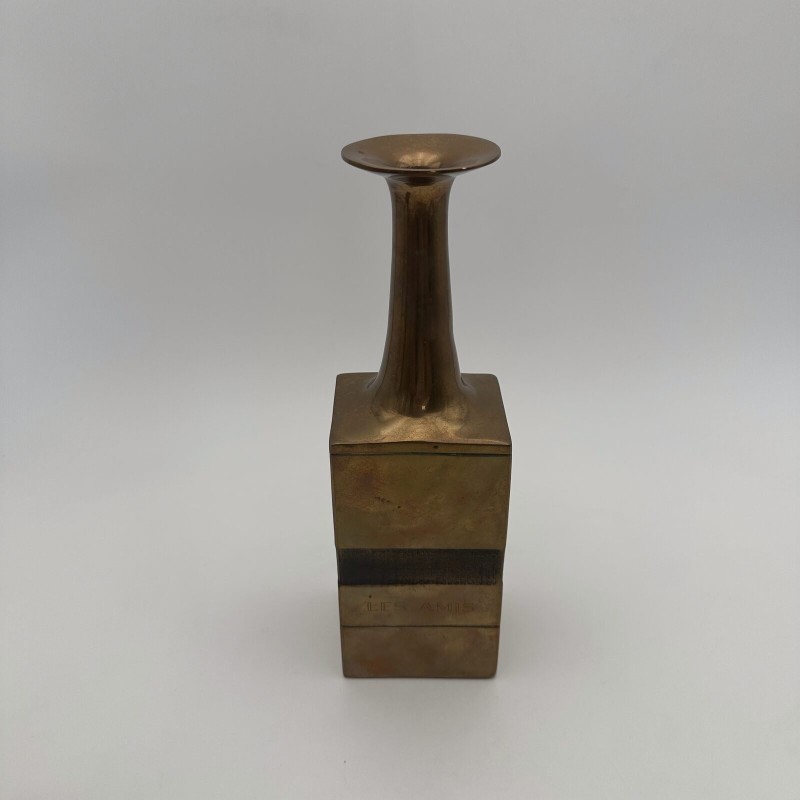 Pair of Square-Section Bronze Bottle Vases. Bruno Gambone. Circa 1970