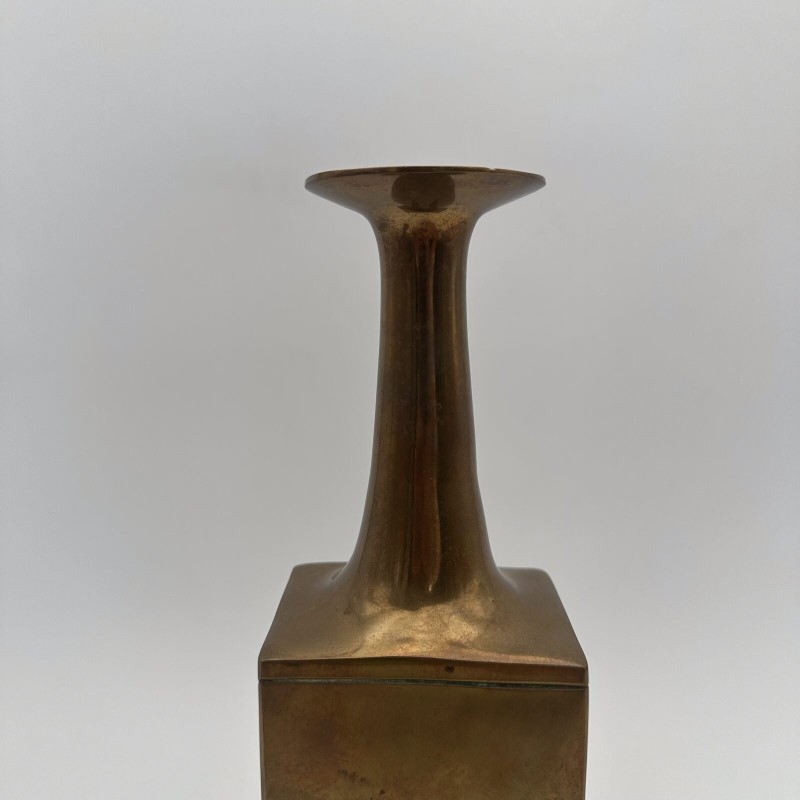 Pair of Square-Section Bronze Bottle Vases. Bruno Gambone. Circa 1970