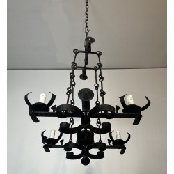 Four-Light Gothic Style Wrought Iron Chandelier, French Work, circa 1940