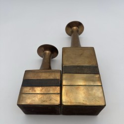 Pair of Square-Section Bronze Bottle Vases. Bruno Gambone. Circa 1970