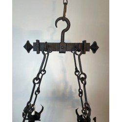 Four-Light Gothic Style Wrought Iron Chandelier, French Work, circa 1940
