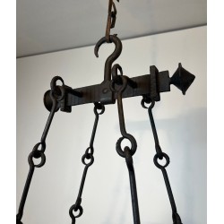 Four-Light Gothic Style Wrought Iron Chandelier, French Work, circa 1940
