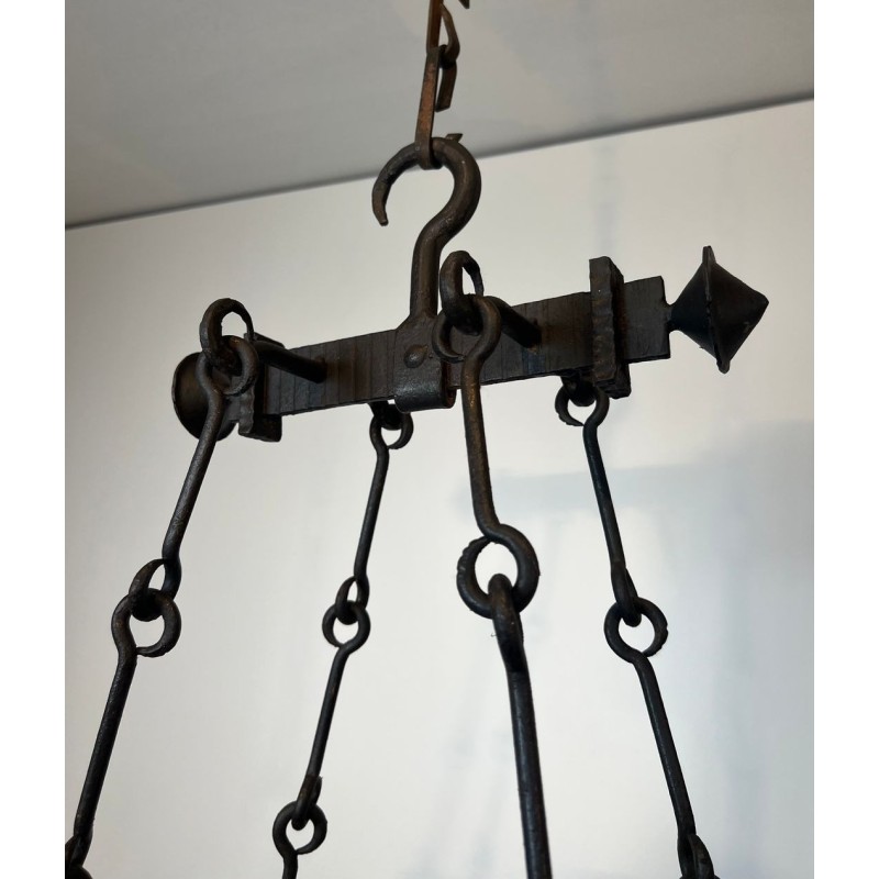 Four-Light Gothic Style Wrought Iron Chandelier, French Work, circa 1940