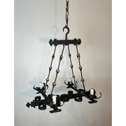 Four-Light Gothic Style Wrought Iron Chandelier, French Work, circa 1940