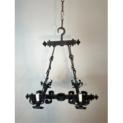 Four-Light Gothic Style Wrought Iron Chandelier, French Work, circa 1940