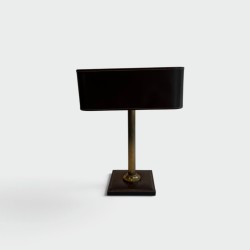 Desk Lamp in Brown Saddle-Stitched Leather and Gilt Brass, in the Style of Jacques Adnet, Circa 1950