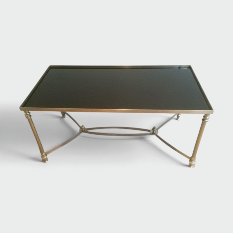 Silvered Coffee Table with Black Lacquered Glass in the Style of Maison Jansen. Circa 1940
