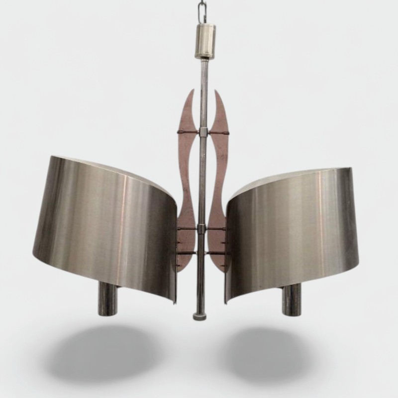 Brushed Metal and Plexiglass Pendant Light by Maison Charles. Circa 1960
