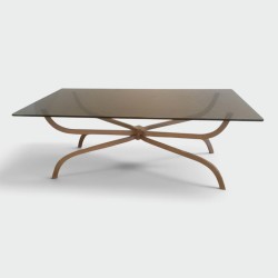 Coffee Table in Brushed Steel with Smoked Glass Top by Maison Charles. Circa 1960