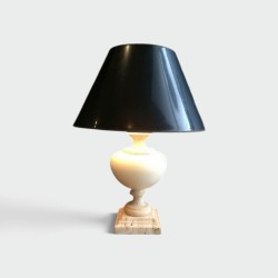 Ceramic Lamp on Travertine Base. Circa 1960