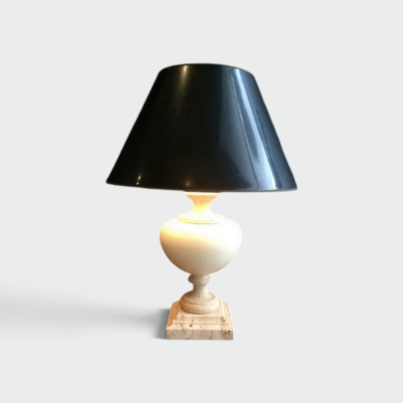 Ceramic Lamp on Travertine Base. Circa 1960