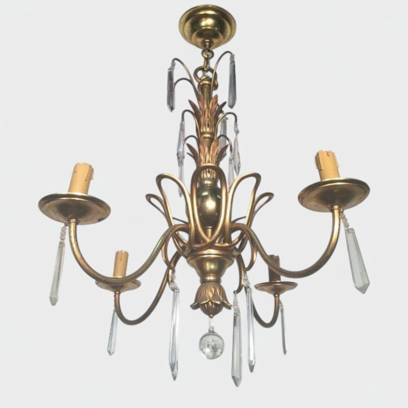 Bronze and Crystal Chandelier in the Manner of Maison Baguès. Circa 1940