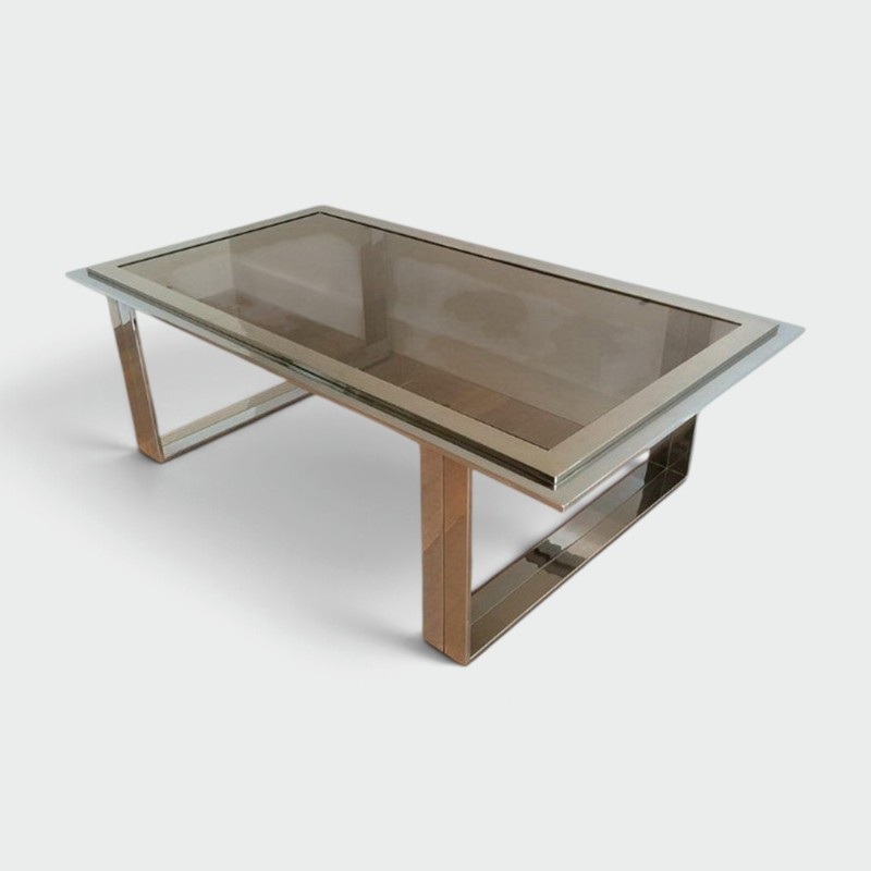 Chrome and Brass Design Coffee Table, Attributed to Willy Rizzo