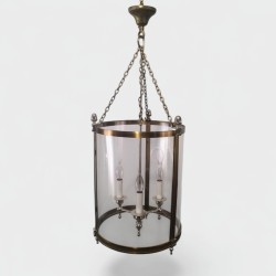 Neoclassical Brass and Silver Lantern with Round Faux-Glass