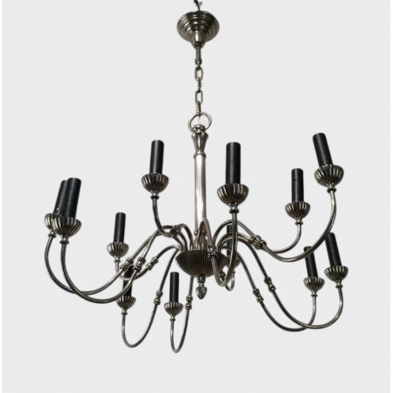 Neoclassical Style Silvered Metal 12-Light Chandelier