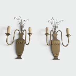 Pair of Brass and Crystal Wall Sconces