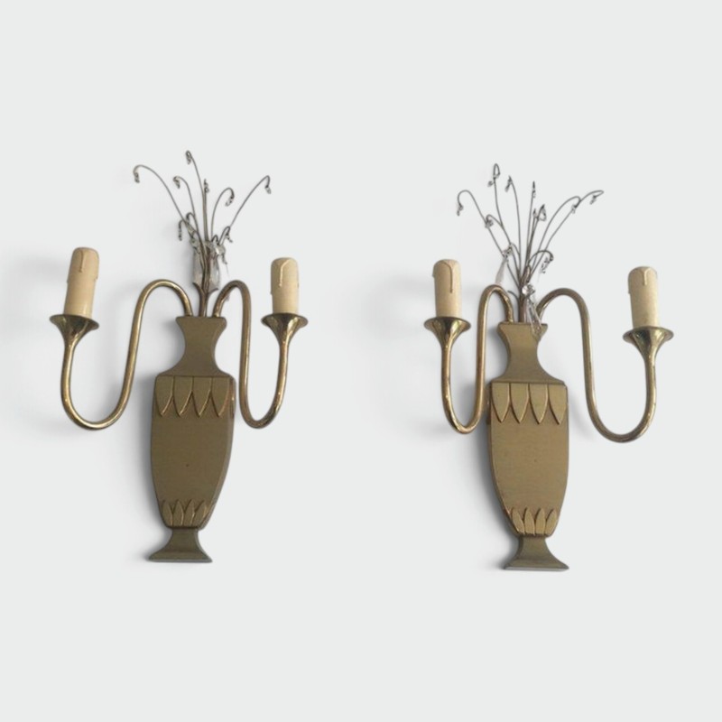 Pair of Brass and Crystal Wall Sconces