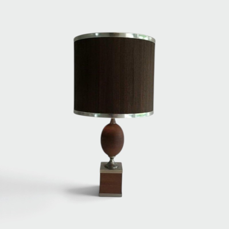 Egg Lamp in Wood and Brushed Steel