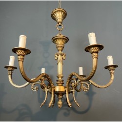 Bronze Chandelier with Ram’s Heads, Louis XVI Style, in the Manner of Maison Jansen, circa 1940