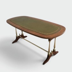 Neoclassical Coffee Table in Wood, Brass and Leather