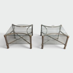 Pair of Square Chrome & Glass Low Side Tables, circa 1970