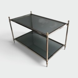 Neoclassical Silvered Coffee Table with Blue-Tinted Glass Tops