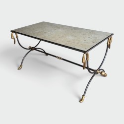 Coffee Table in Brushed Steel and Brass by Maison Jansen. Circa 1970