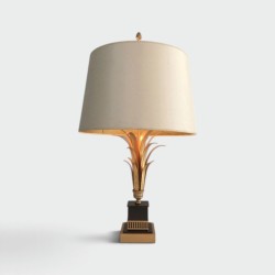 Gilt Metal and Black Lacquered Pineapple Lamp, in the Style of Maison Charles