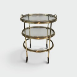 Small Oval Brass Trolley Table with 3 Removable Trays, Circa 1940