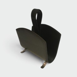 Magazine Rack in Green Leather and Brushed Steel, French, circa 1950