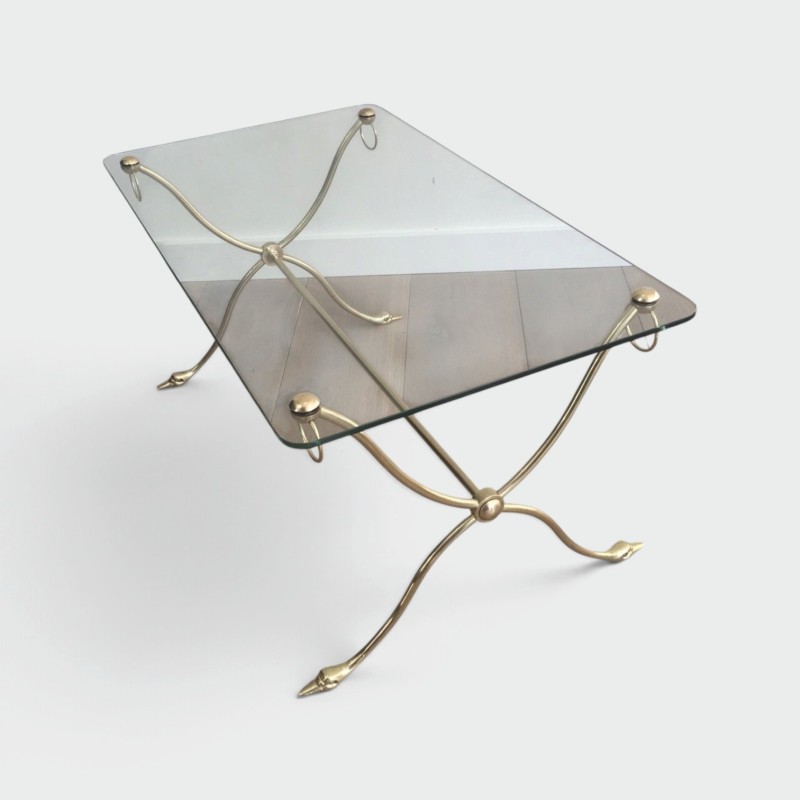 Swan-Neck Coffee Table in Brass with Glass Top, Maison Jansen, Circa 1940