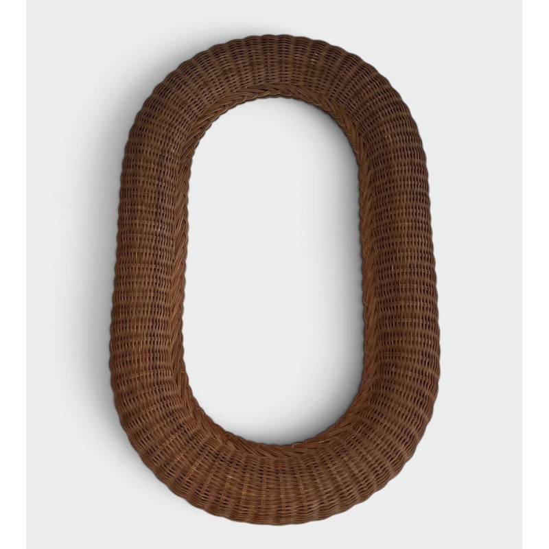 Tall Oval Rattan Mirror with Woven Frame