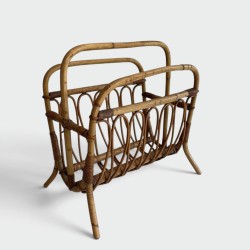 Magazine Rack in Rattan, Mid-Century Modern, circa 1950