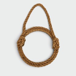 Round Rope Wall Mirror with Hanging Loop — In the Style of Audoux-Minet, Circa 1970