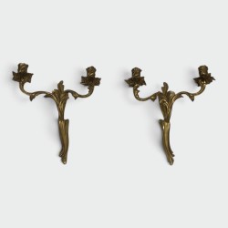 Pair of Bronze Wall Sconces in Louis XV Style, French Work, Circa 1950