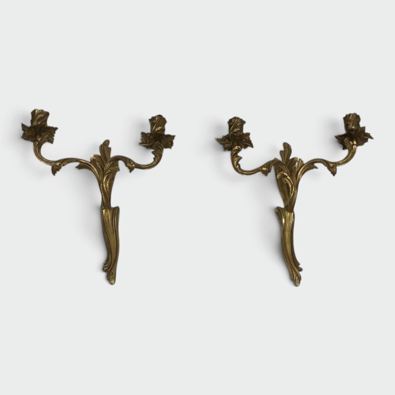Pair of Bronze Wall Sconces in Louis XV Style, French Work, Circa 1950