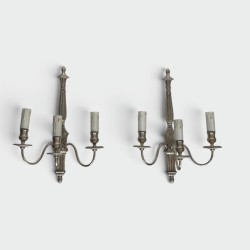 Pair of Neoclassical Style Silvered Wall Sconces with Three Lights in the Style of Maison Jansen. Circa 1940