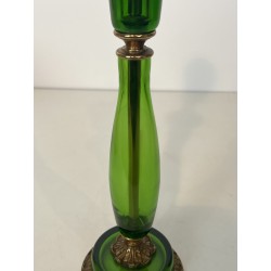 Table Lamp in Emerald Green Glass and Gilt Bronze, Circa 1950