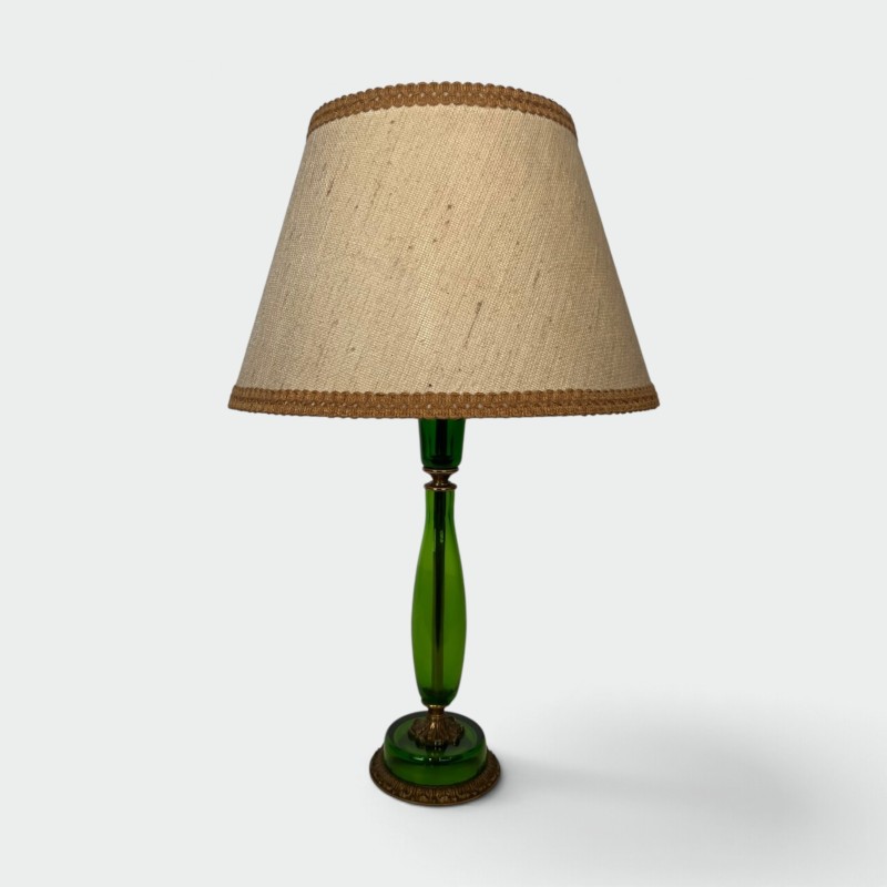 Table Lamp in Emerald Green Glass and Gilt Bronze, Circa 1950