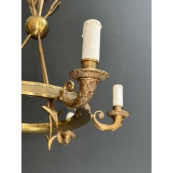 Empire Style Annular Chandelier in Gilt Bronze with Arrow and Mascaron Decoration, Six Lights, Circa 1900