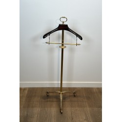 Neoclassical Style Valet Stand in Brass and Wood, Tripod Base on Casters, French Work, 1940s