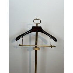 Neoclassical Style Valet Stand in Brass and Wood, Tripod Base on Casters, French Work, 1940s