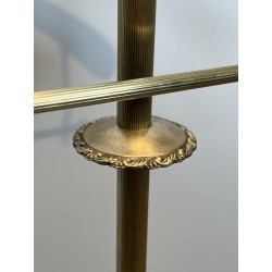 Neoclassical Style Valet Stand in Brass and Wood, Tripod Base on Casters, French Work, 1940s