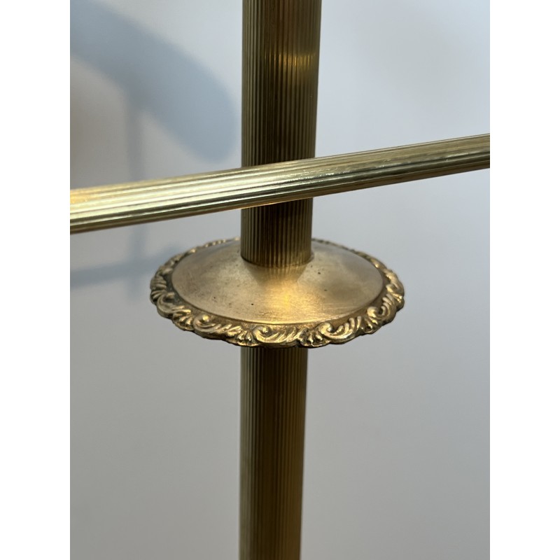 Neoclassical Style Valet Stand in Brass and Wood, Tripod Base on Casters, French Work, 1940s