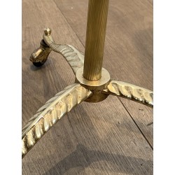 Neoclassical Style Valet Stand in Brass and Wood, Tripod Base on Casters, French Work, 1940s