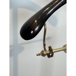 Neoclassical Style Valet Stand in Brass and Wood, Tripod Base on Casters, French Work, 1940s